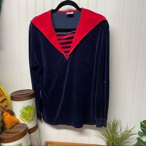 Aileen Petites Vintage Velvet Sweater Blue & Red Navy Medium